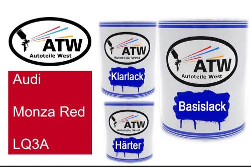 Audi, Monza Red, LQ3A: 1L Lackdose + 1L Klarlack + 500ml Härter - Set, von ATW Autoteile West.